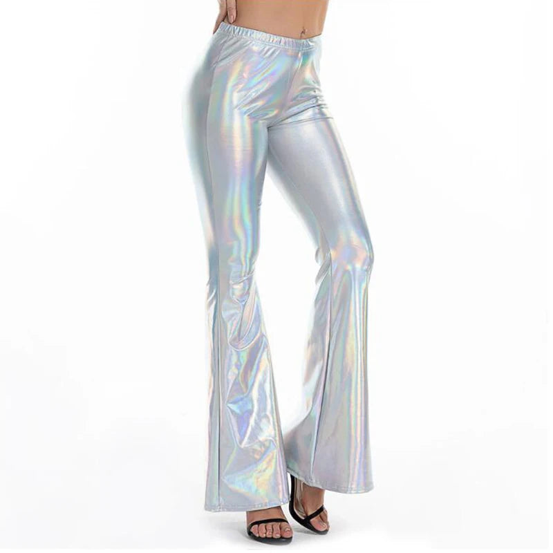 Shiny Metallic Flare Leather Leggings