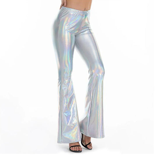 Shiny Metallic Flare Leather Leggings