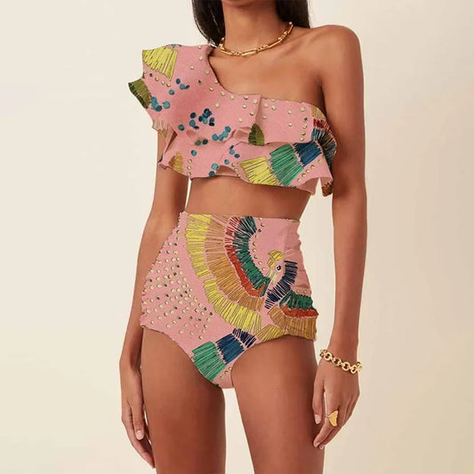 One-Shoulder Embroidered Swimsuit