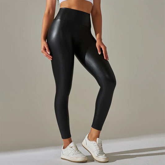 Trendy Women's High Waist PU Leather Legging