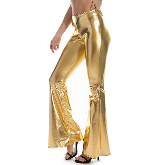 Shiny Metallic Flare Leather Leggings