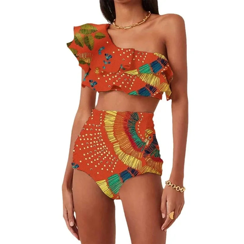 One-Shoulder Embroidered Swimsuit