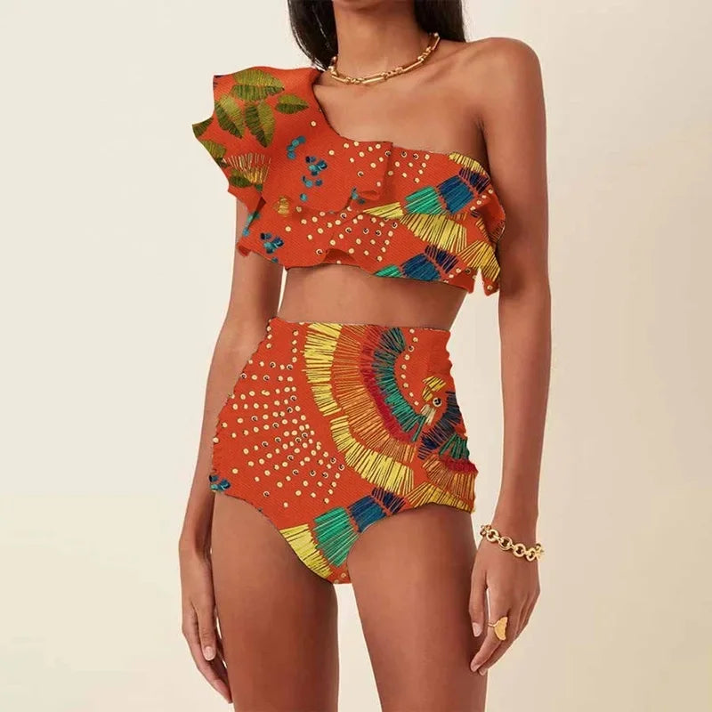 One-Shoulder Embroidered Swimsuit