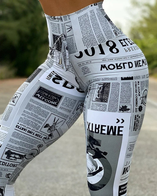 Newspaper Letter Print Streetwear Leggings