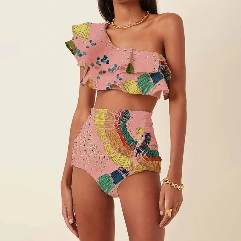 One-Shoulder Embroidered Swimsuit
